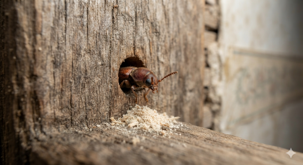 Close up of borer in house foundations